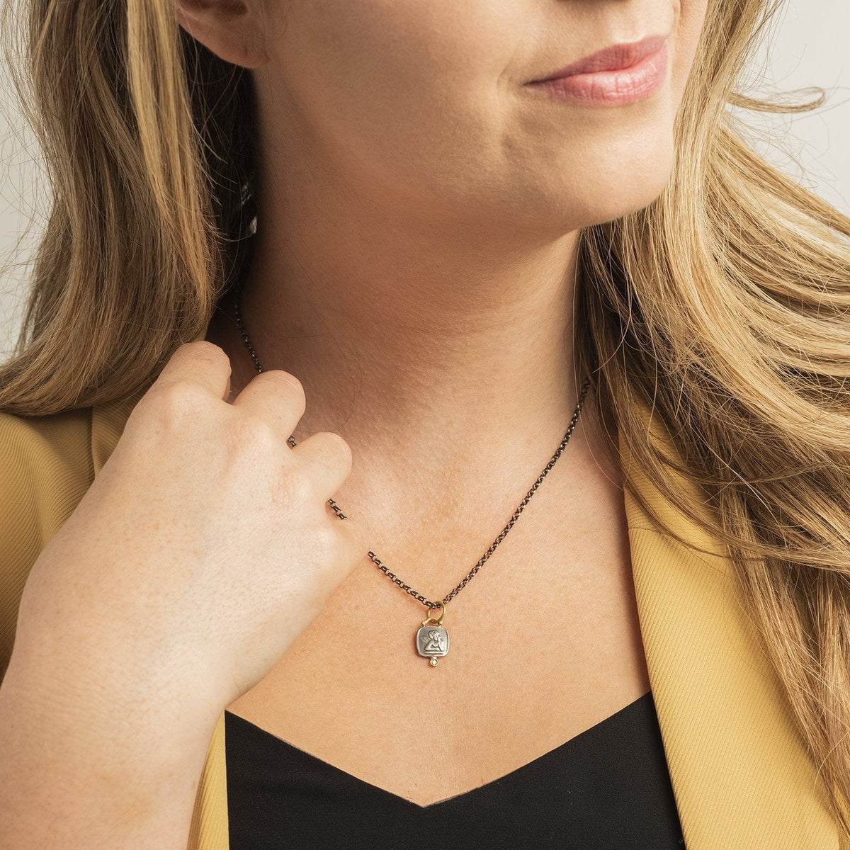 Sterling Silver and 24K Yellow Gold Guardian Angel with Diamond Charm