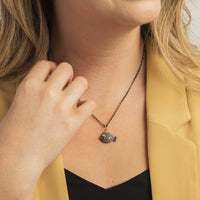 Sterling Silver and 24K Yellow Gold Fish with Diamond Charm