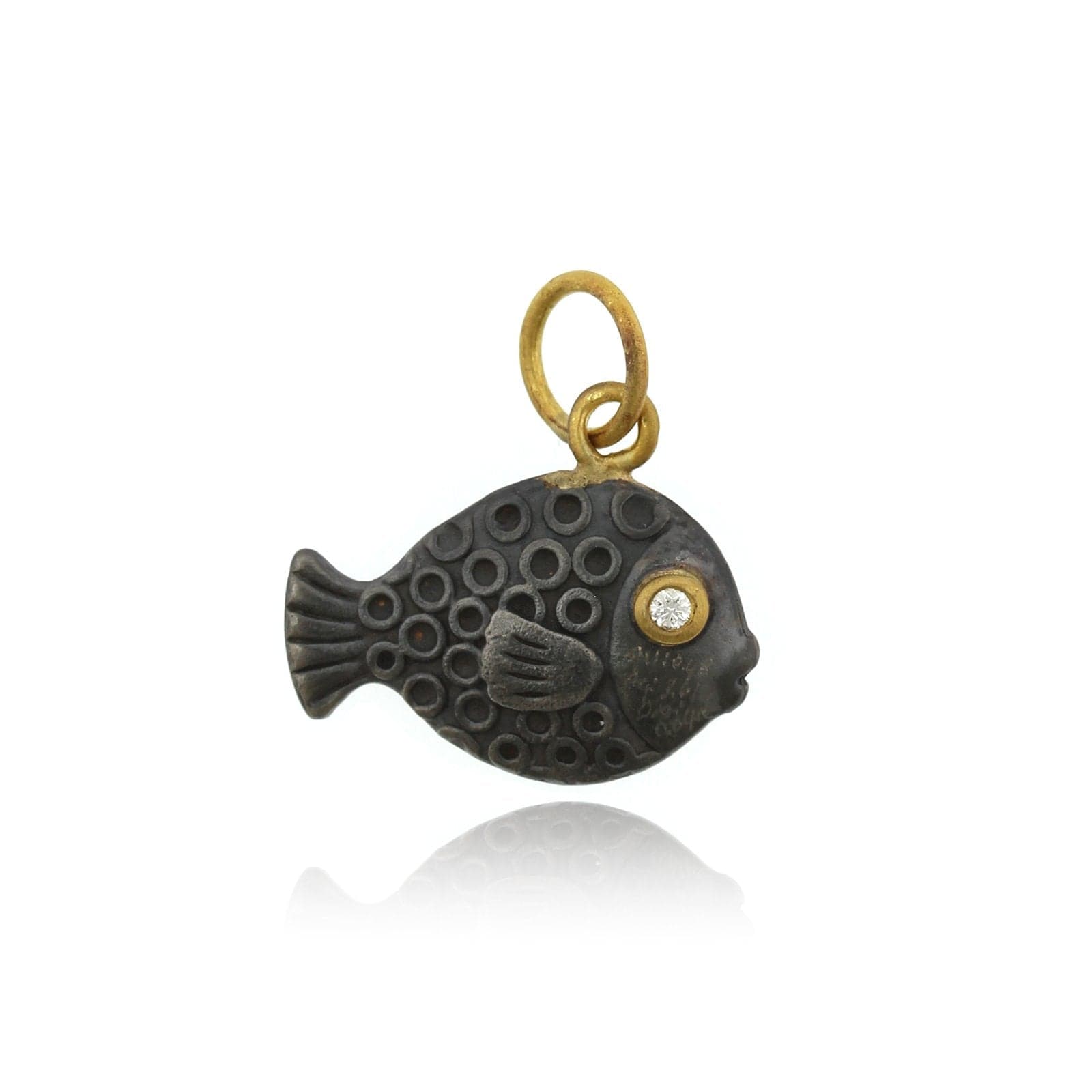 Sterling Silver and 24K Yellow Gold Fish with Diamond Charm