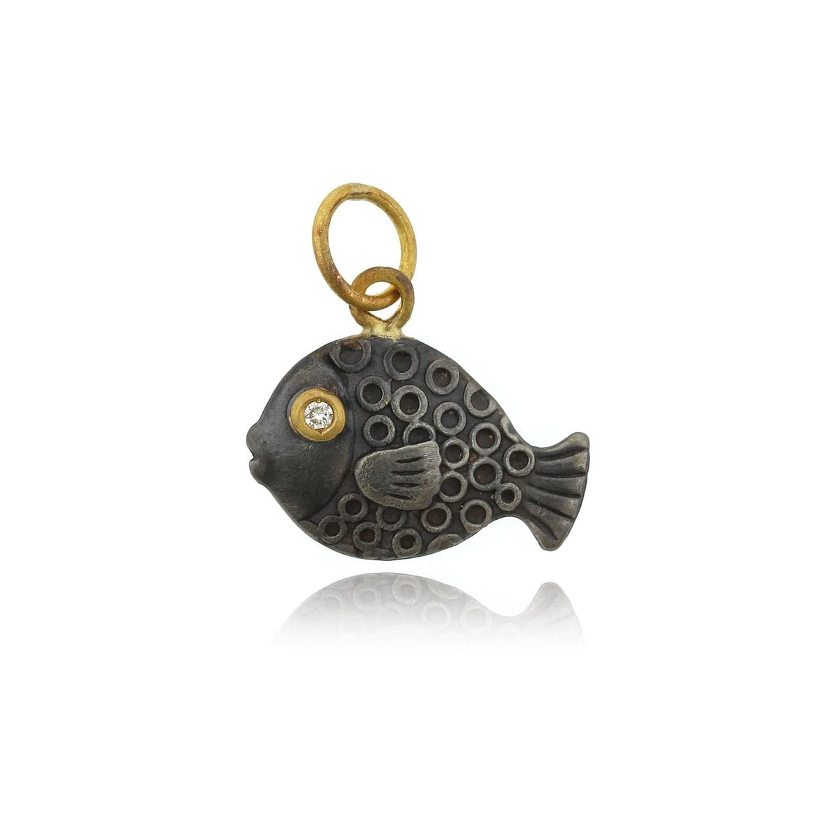 Sterling Silver and 24K Yellow Gold Fish with Diamond Charm
