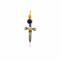 Sterling Silver and 24K Yellow Gold Lapis and Diamond Knife Charm