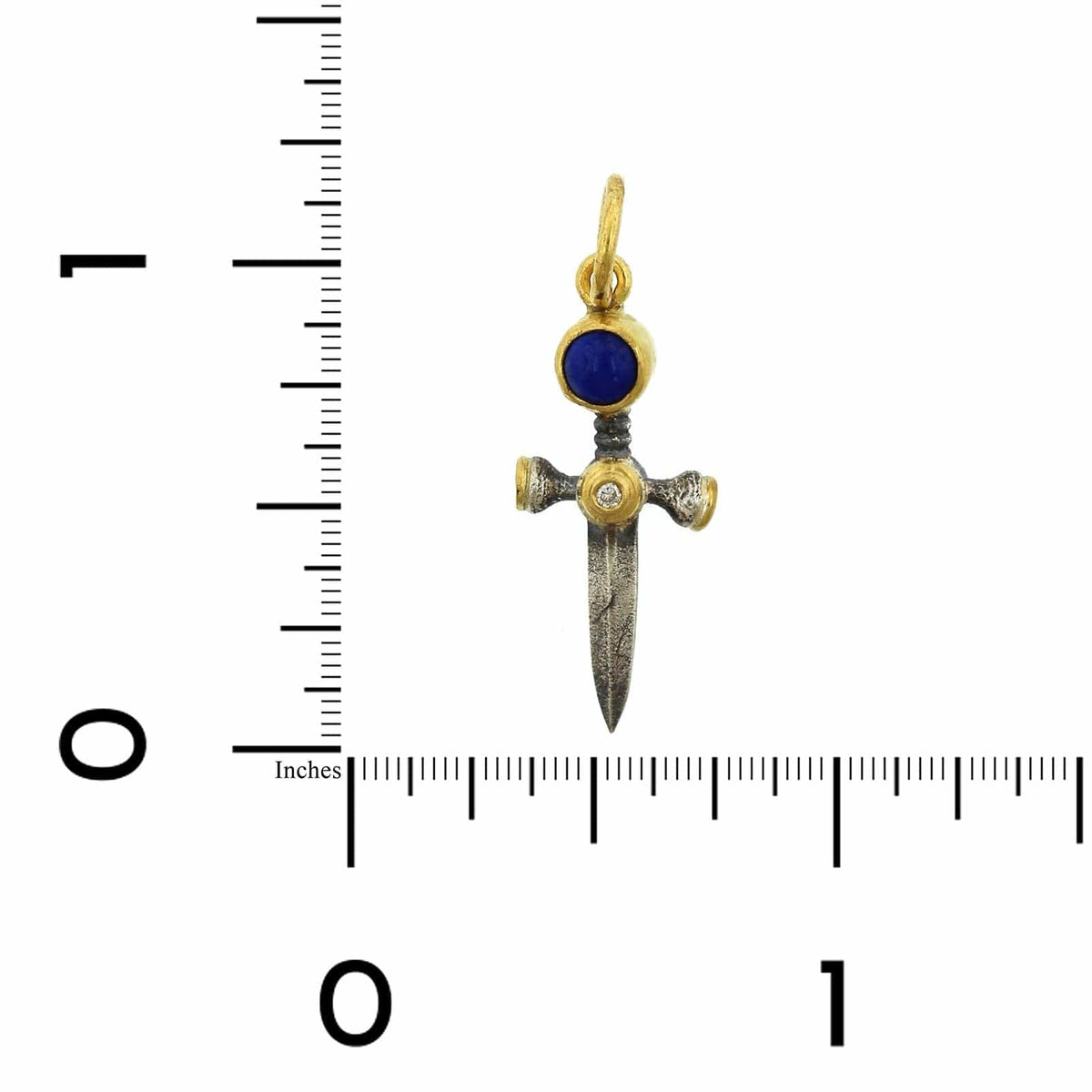 Sterling Silver and 24K Yellow Gold Lapis and Diamond Knife Charm