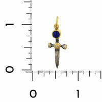 Sterling Silver and 24K Yellow Gold Lapis and Diamond Knife Charm