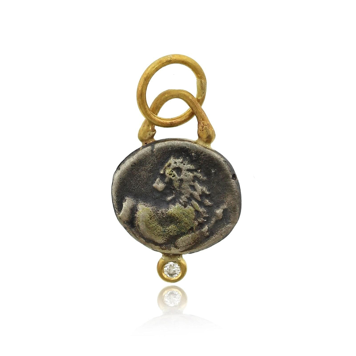 Sterling Silver and 24K Yellow Gold Ancient Greek with Diamond Charm