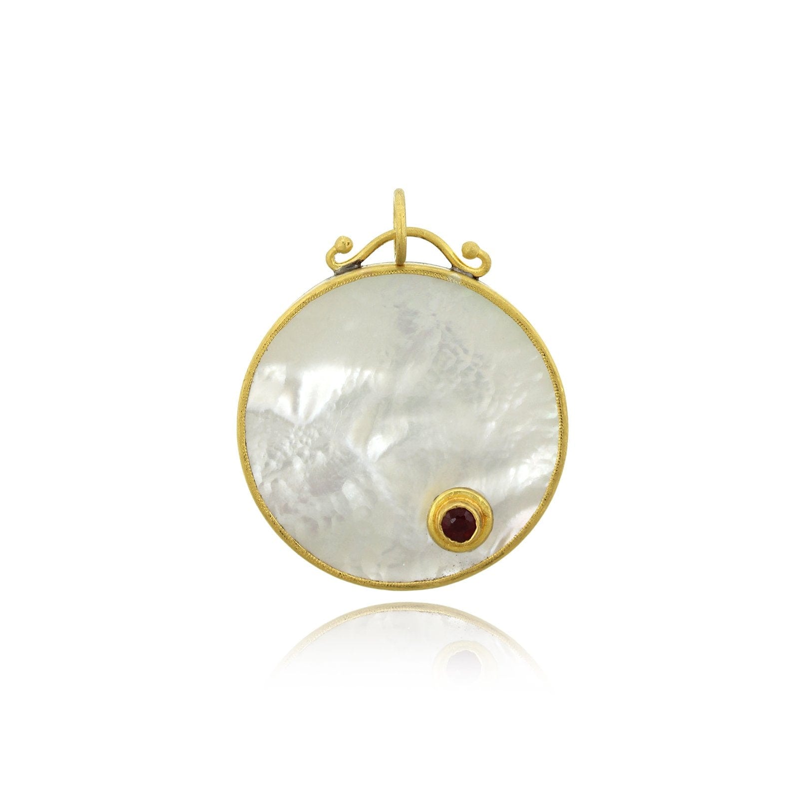 Sterling Silver and 24K Yellow Gold Mother of Pearl with Ruby Pendant