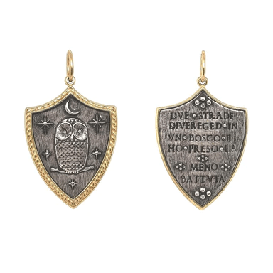 Sterling Silver 18K Yellow Gold Shield Owl Charm