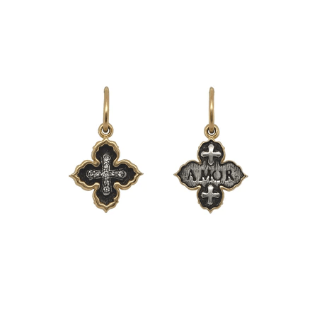 Sterling Silver 18K Yellow Gold Cross Amor Charm