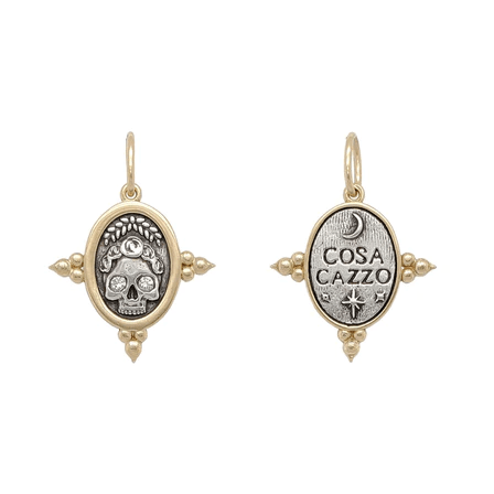 Sterling Silver 18K Yellow Gold Skull Flower Charm