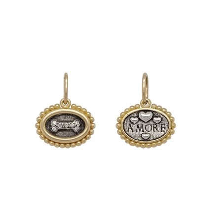 Sterling Silver 18K Yellow Gold Dog Bone Diamond Charm
