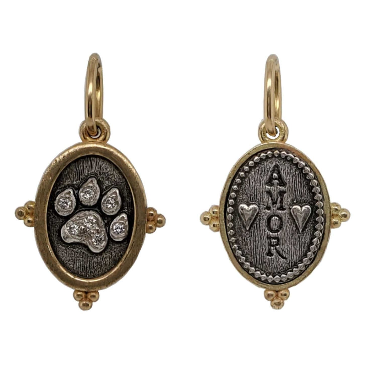 Sterling Silver 18K Yellow Gold Paw Print Charm