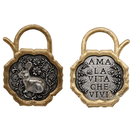 Sterling Silver 18K Yellow Gold Padlock Bunny Charm