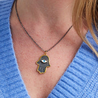 24K Yellow Gold and Sterling Silver Mother of Pearl Hamsa Charm