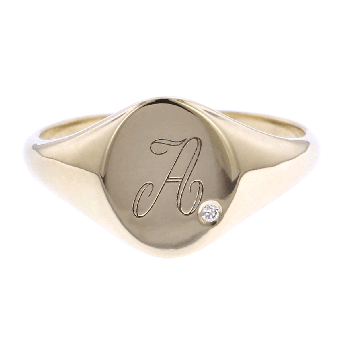 14K Yellow Gold Signet Diamond Ring
