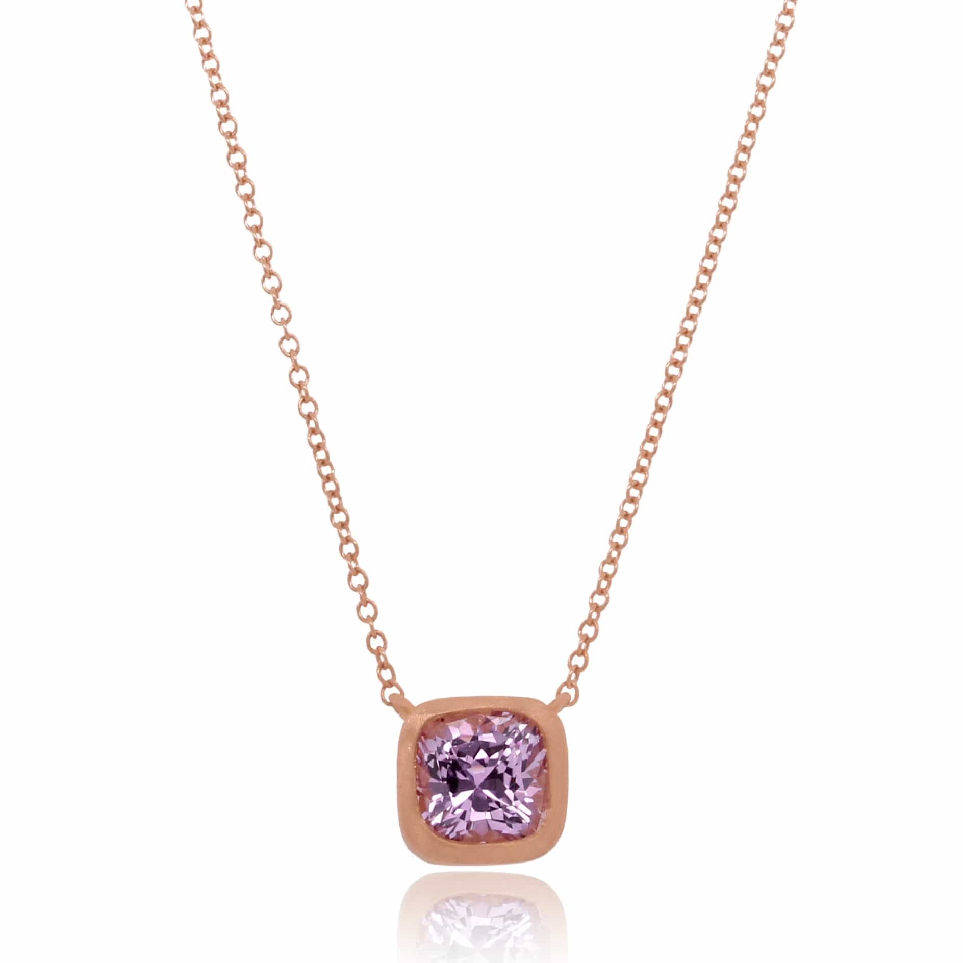 18K Rose Gold Cushion Cut Pink Sapphire Pendant
