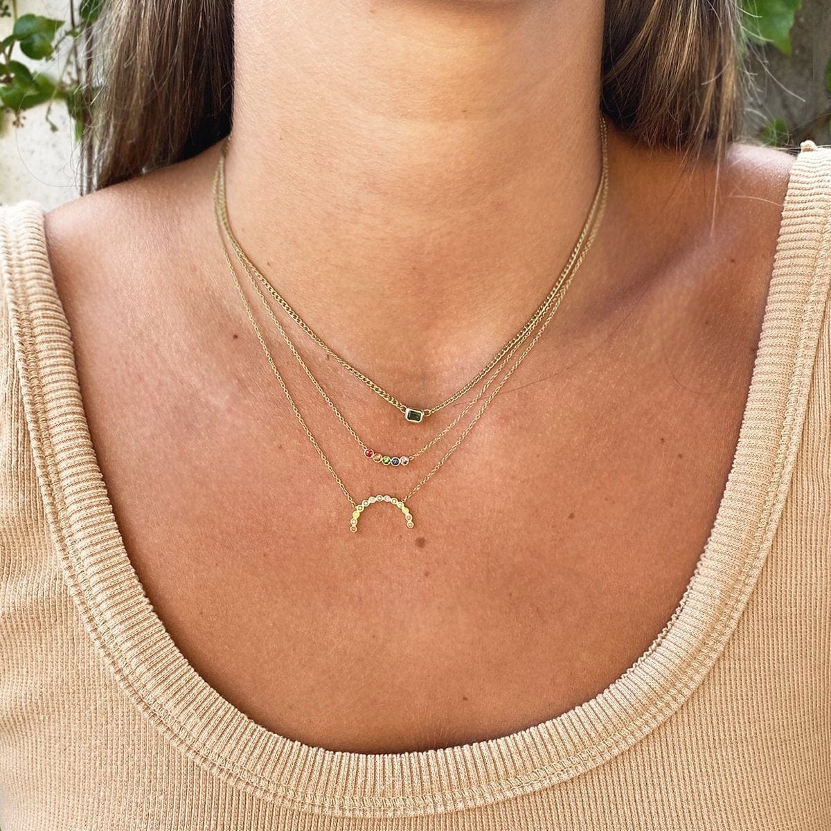 14K Yellow Gold Rainbow Sapphire Bar Necklace