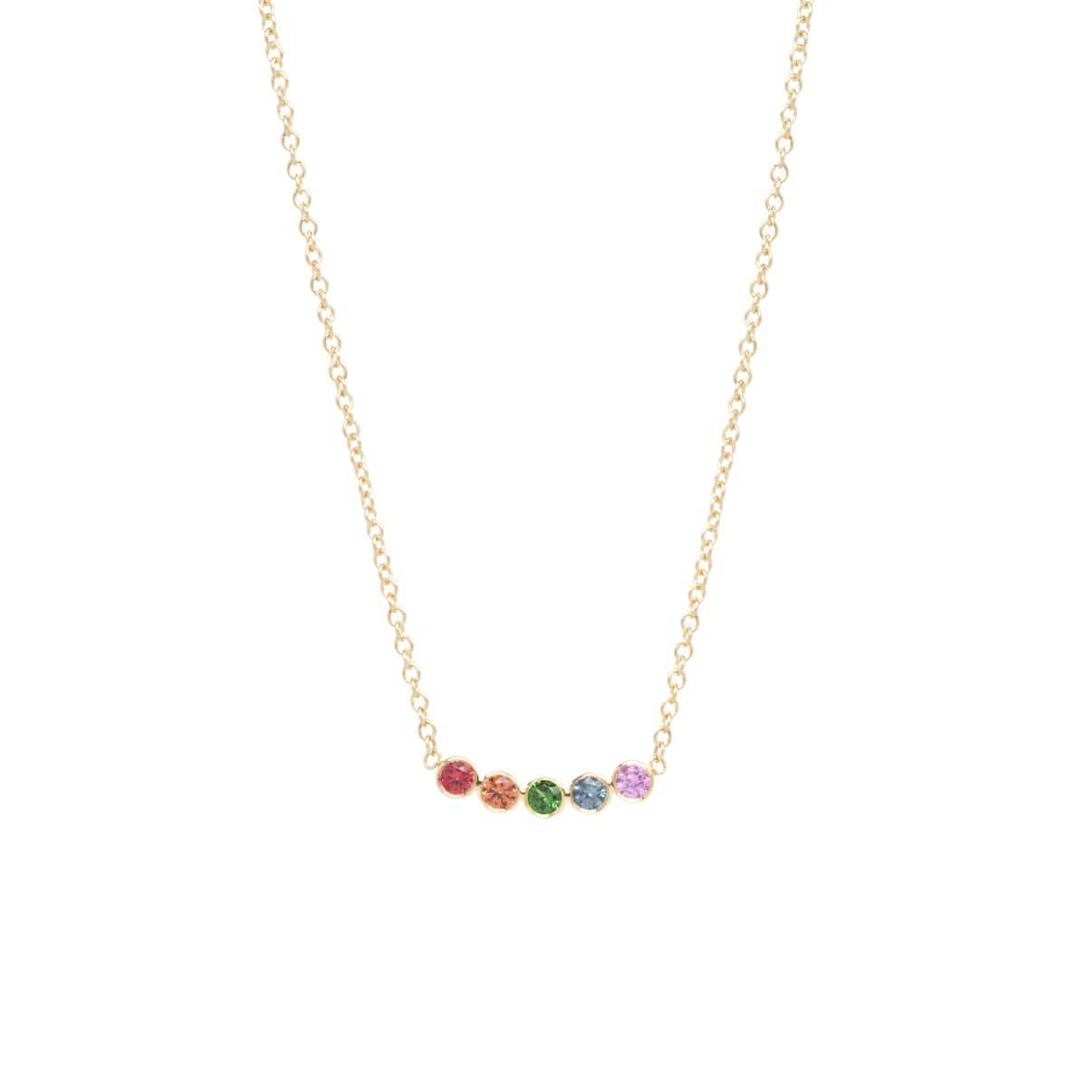 14K Yellow Gold Rainbow Sapphire Bar Necklace