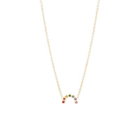 14K Yellow Gold Rainbow Sapphire Arc Necklace
