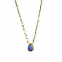 18K Yellow Gold Bezel Set Pear Shaped Blue Sapphire Pendant
