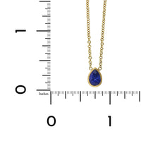 18K Yellow Gold Bezel Set Pear Shaped Blue Sapphire Pendant