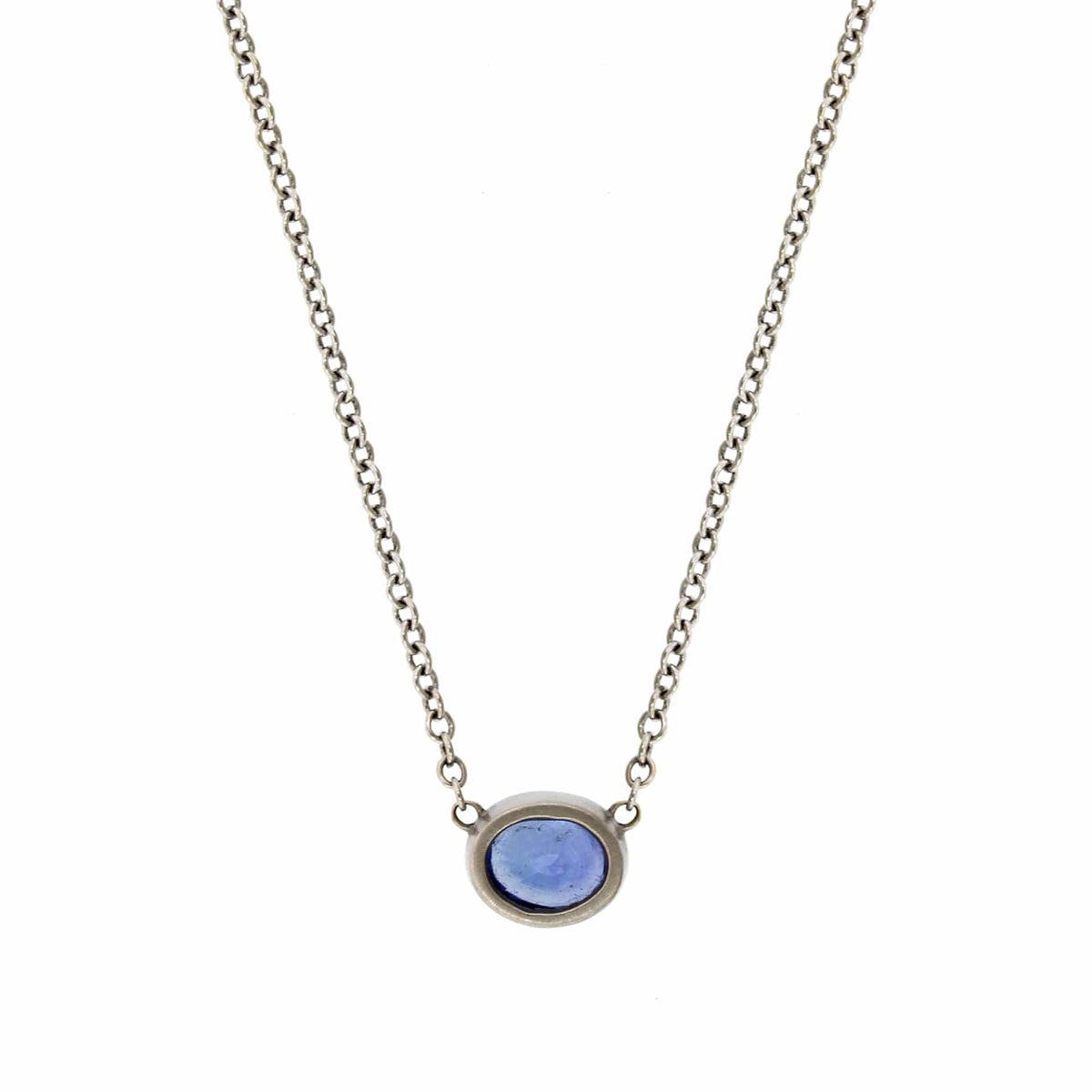 18K Yellow Gold Bezel Set Oval Blue Sapphire Pendant