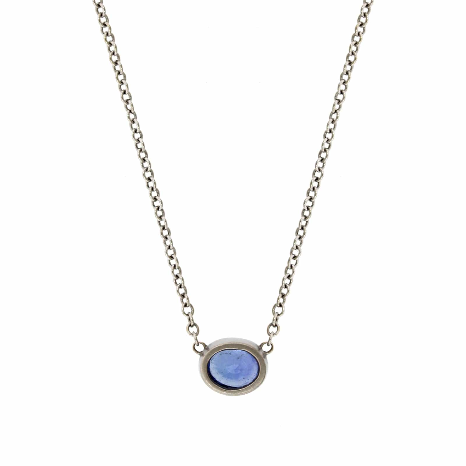 18K Yellow Gold Bezel Set Oval Blue Sapphire Pendant