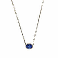 18K Yellow Gold Bezel Set Oval Blue Sapphire Pendant