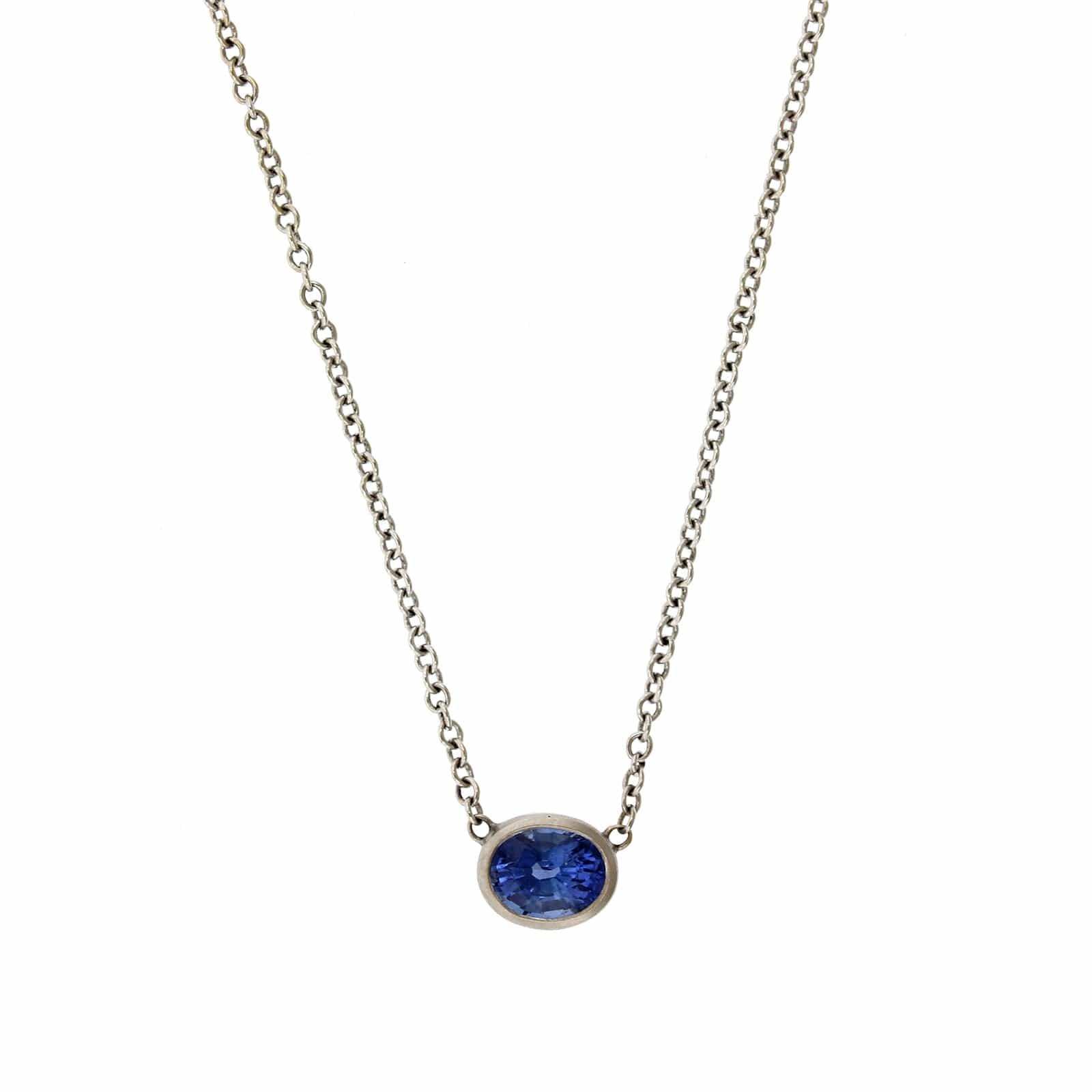 18K Yellow Gold Bezel Set Oval Blue Sapphire Pendant