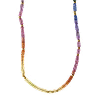 18K Yellow Gold Beaded Rainbow Sapphire Necklace