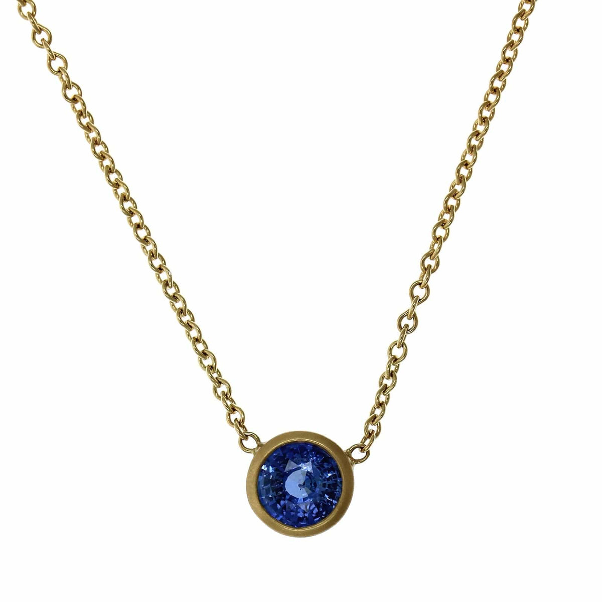 18K Yellow Gold Blue Sapphire Bezel Set Necklace, 18k yellow gold, Long's Jewelers