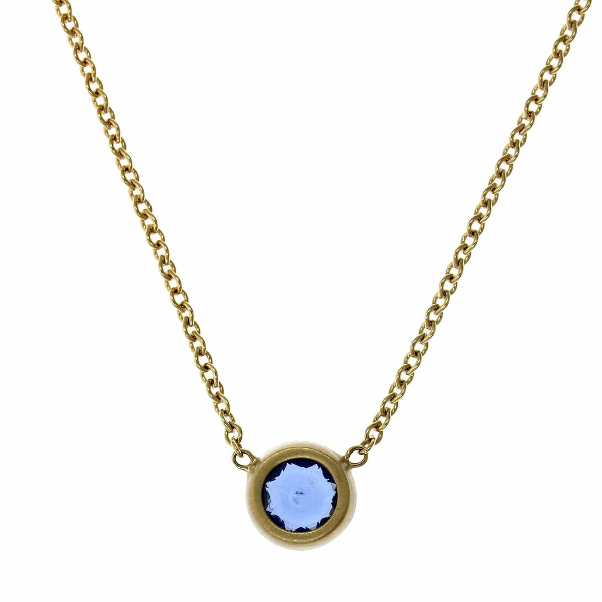 18K Yellow Gold Blue Sapphire Bezel Set Necklace
