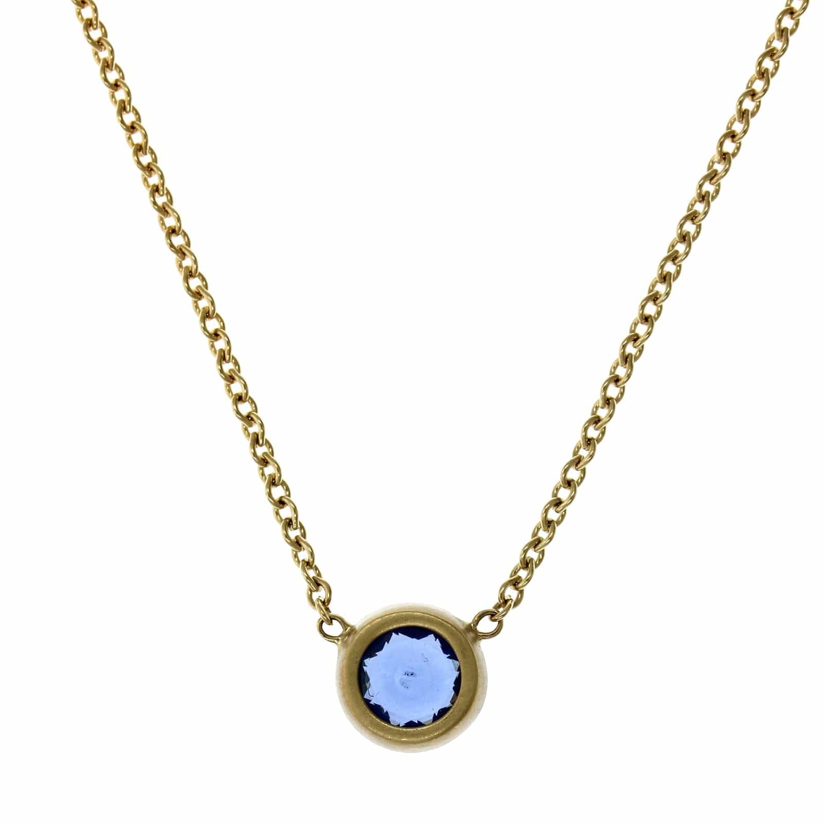 18K Yellow Gold Blue Sapphire Bezel Set Necklace