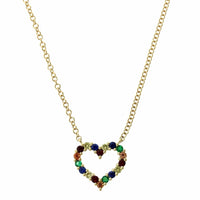 14K Yellow Gold Rainbow Sapphire Heart Necklace