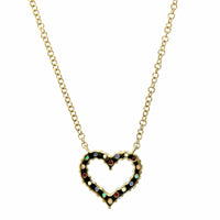 14K Yellow Gold Rainbow Sapphire Heart Necklace
