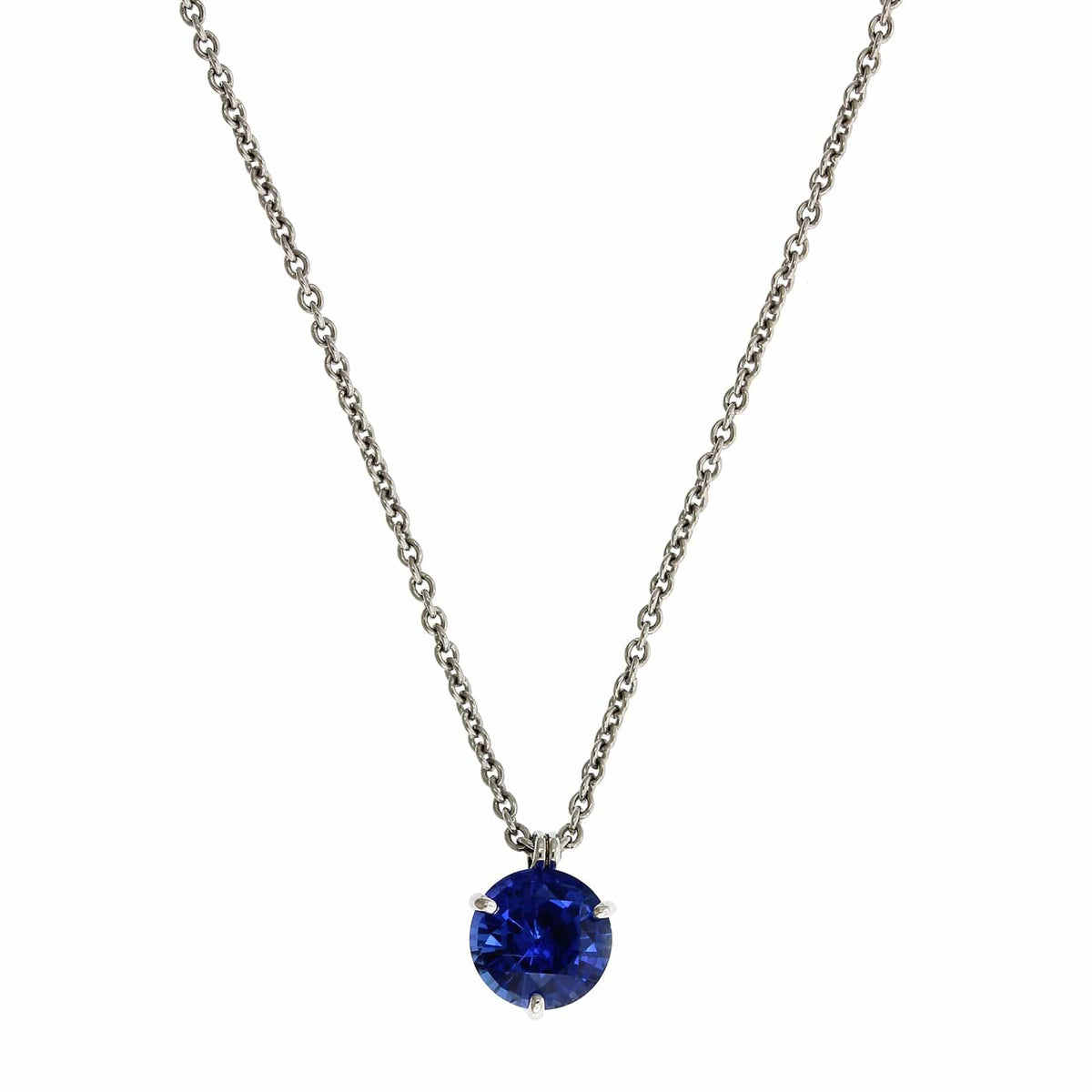 Platinum Round Sapphire Solitaire Pendant