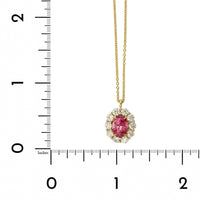 18K Yellow Gold Pink Sapphire Diamond Halo Necklace