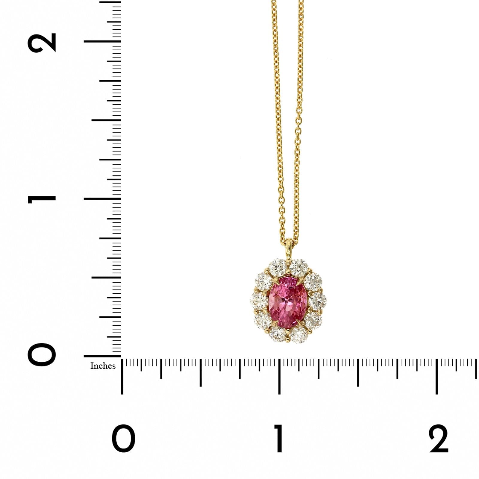 18K Yellow Gold Pink Sapphire Diamond Halo Necklace
