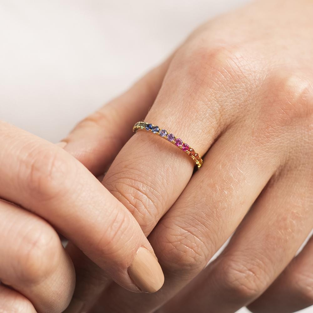 18K Yellow Gold Multi-Color Sapphire Eternity Ring