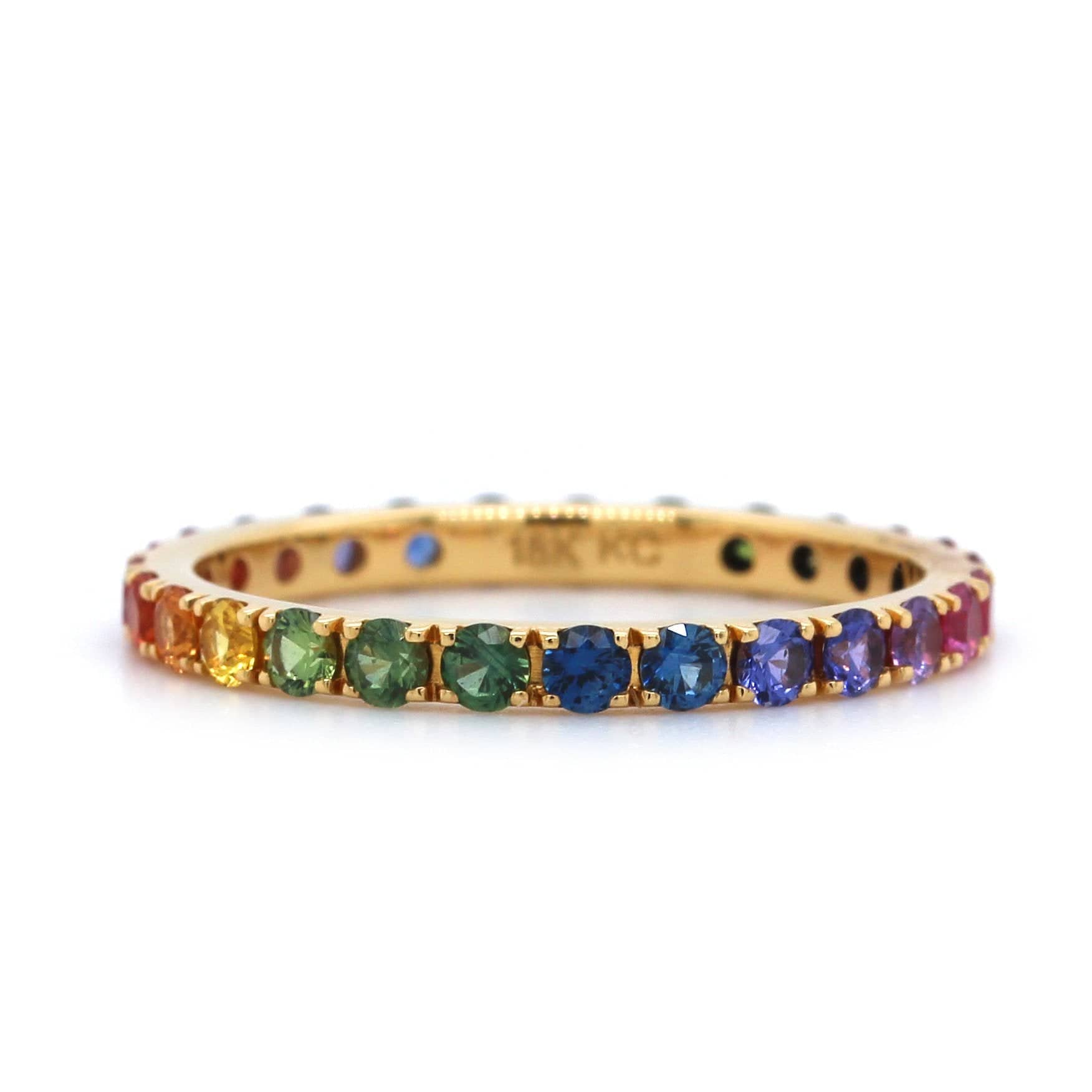 18K Yellow Gold Multi-Color Sapphire Eternity Ring