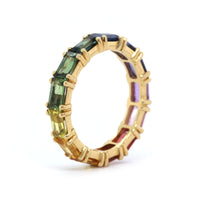 18K Yellow Gold Multi-Color Sapphire Eternity Ring