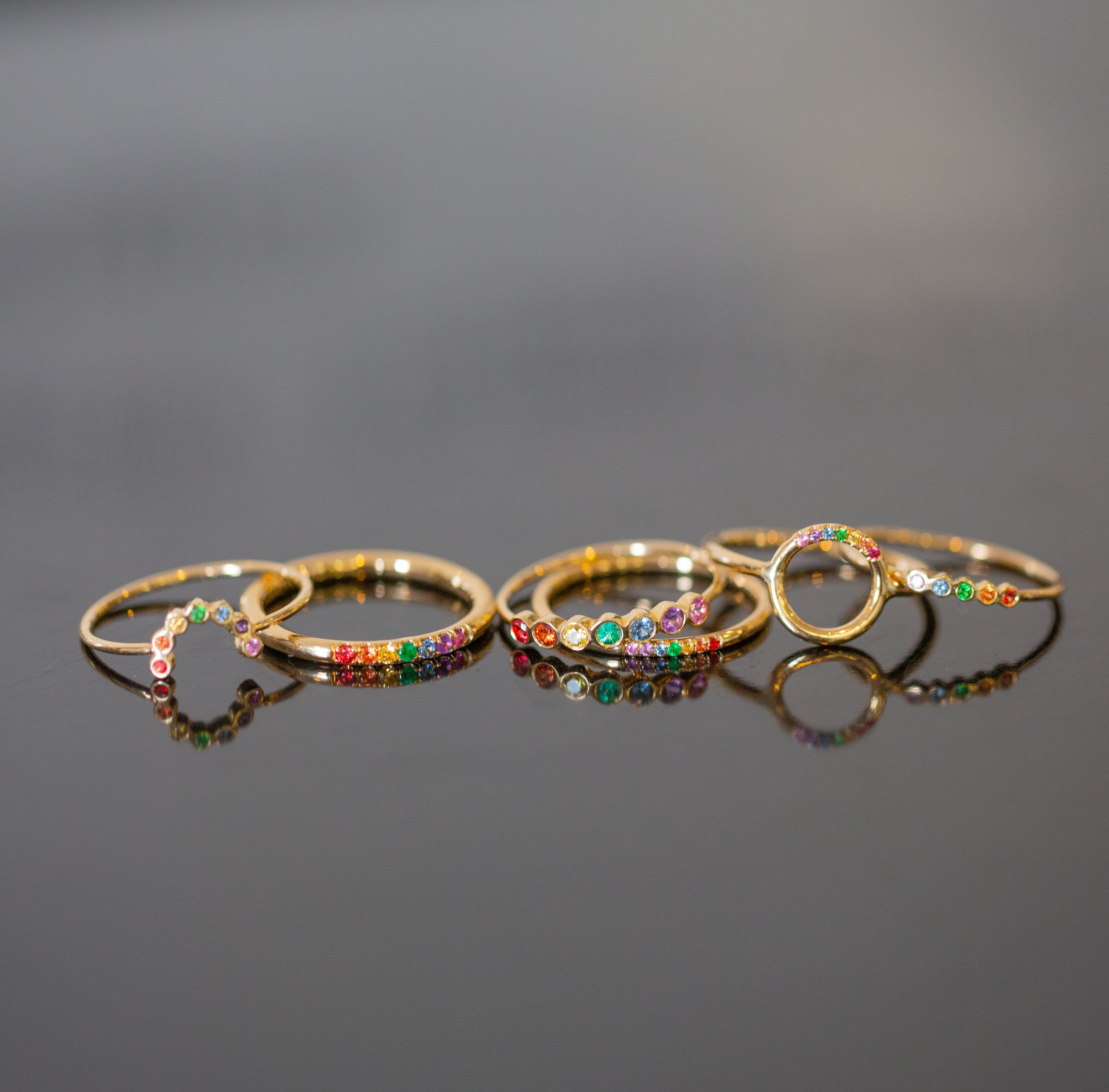 14K Yellow Gold Rainbow Sapphire Ring