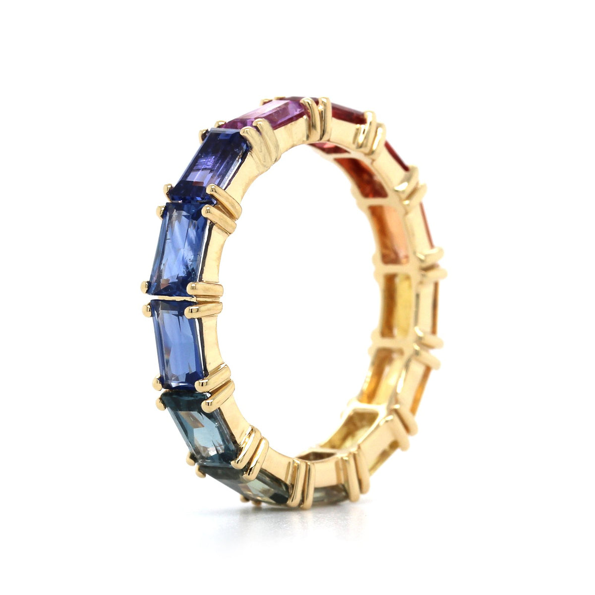 18K Yellow Gold Multi-Color Baguette Sapphire Eternity Ring