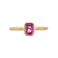14K Yellow Gold Emerald Cut Hot Pink Sapphire Ring