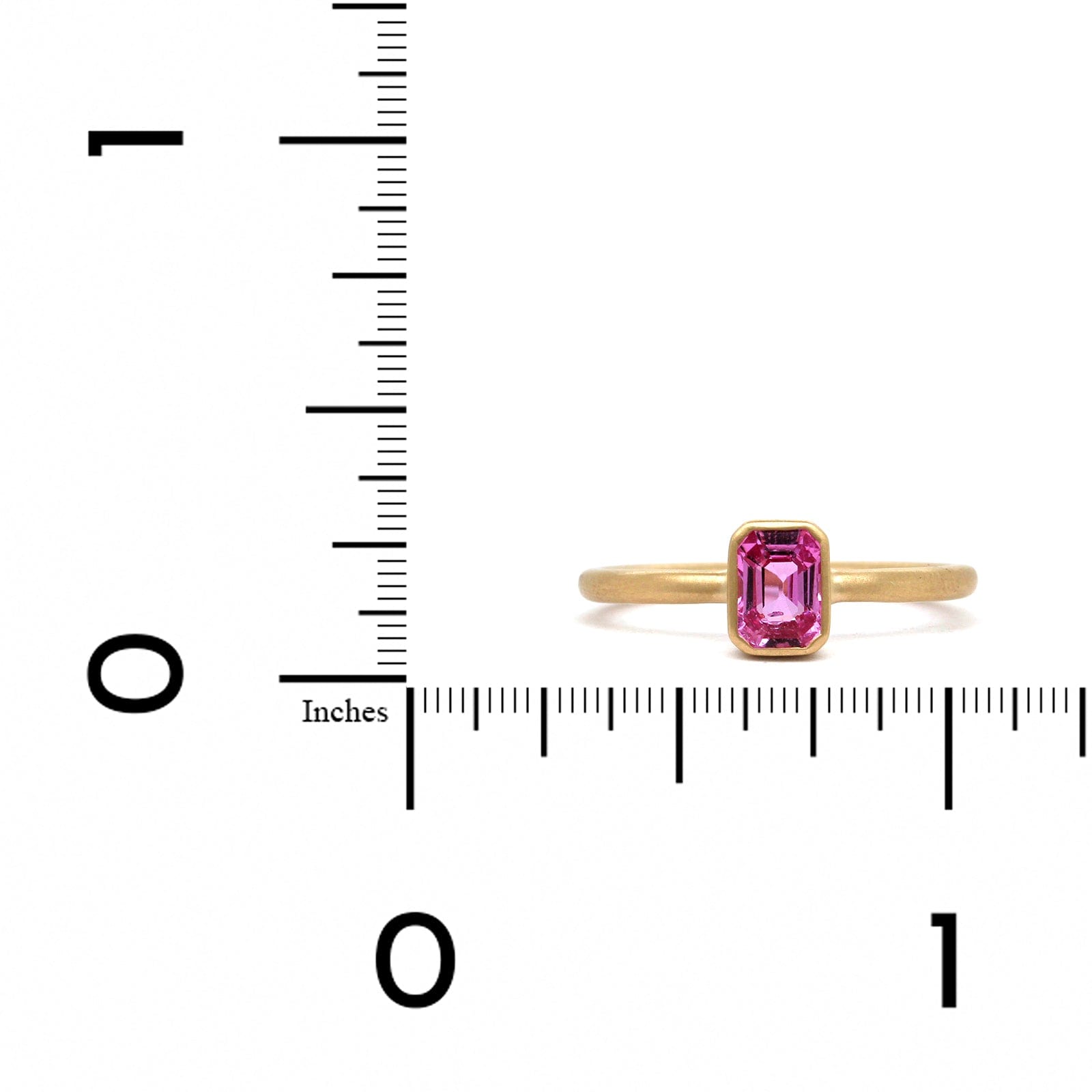 14K Yellow Gold Emerald Cut Hot Pink Sapphire Ring