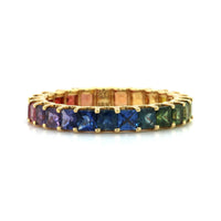 18K Yellow Gold Rainbow Princess Cut Sapphire Ring