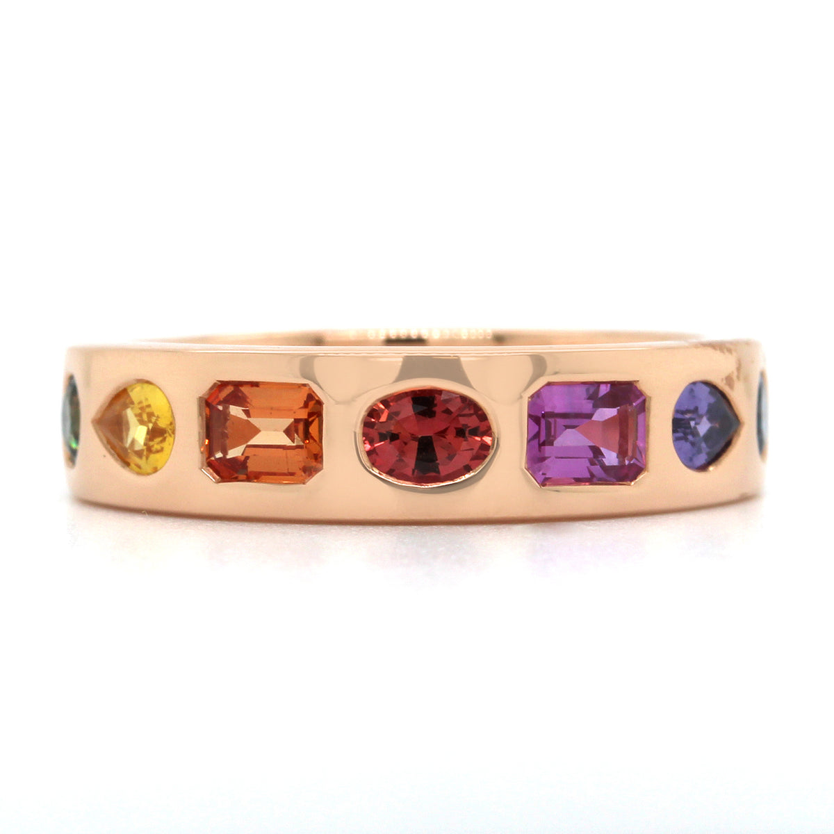 18K Rose Gold Rainbow Sapphire Ring