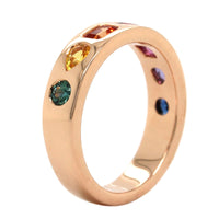 18K Rose Gold Rainbow Sapphire Ring