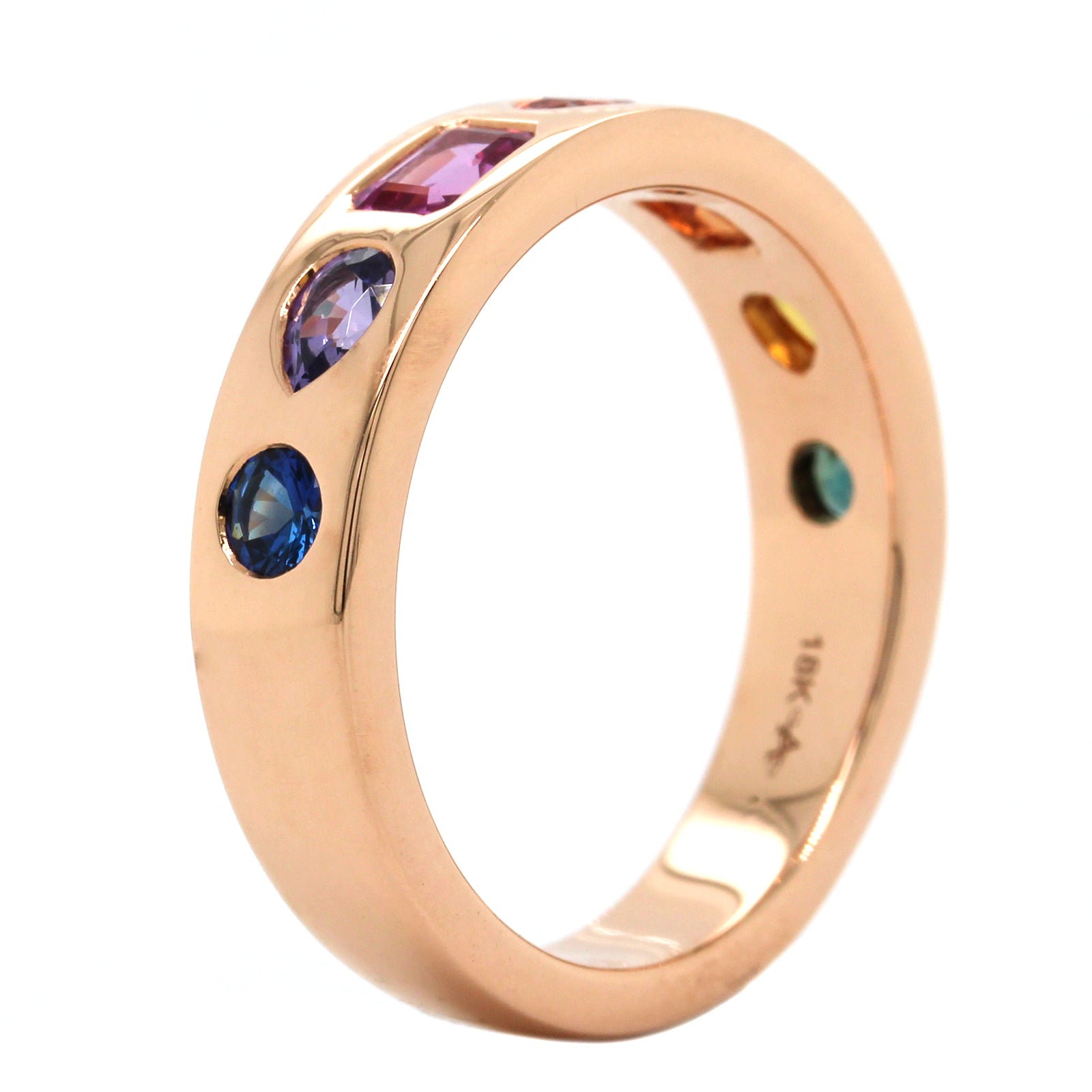 18K Rose Gold Rainbow Sapphire Ring