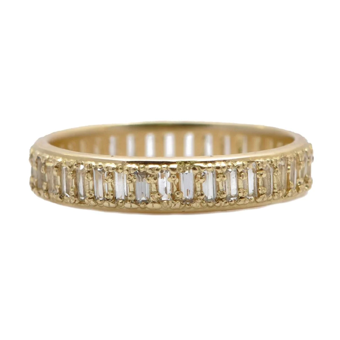 18K Yellow Gold Baguette White Sapphire Stacking Band, 18k yellow gold, Long's Jewelers