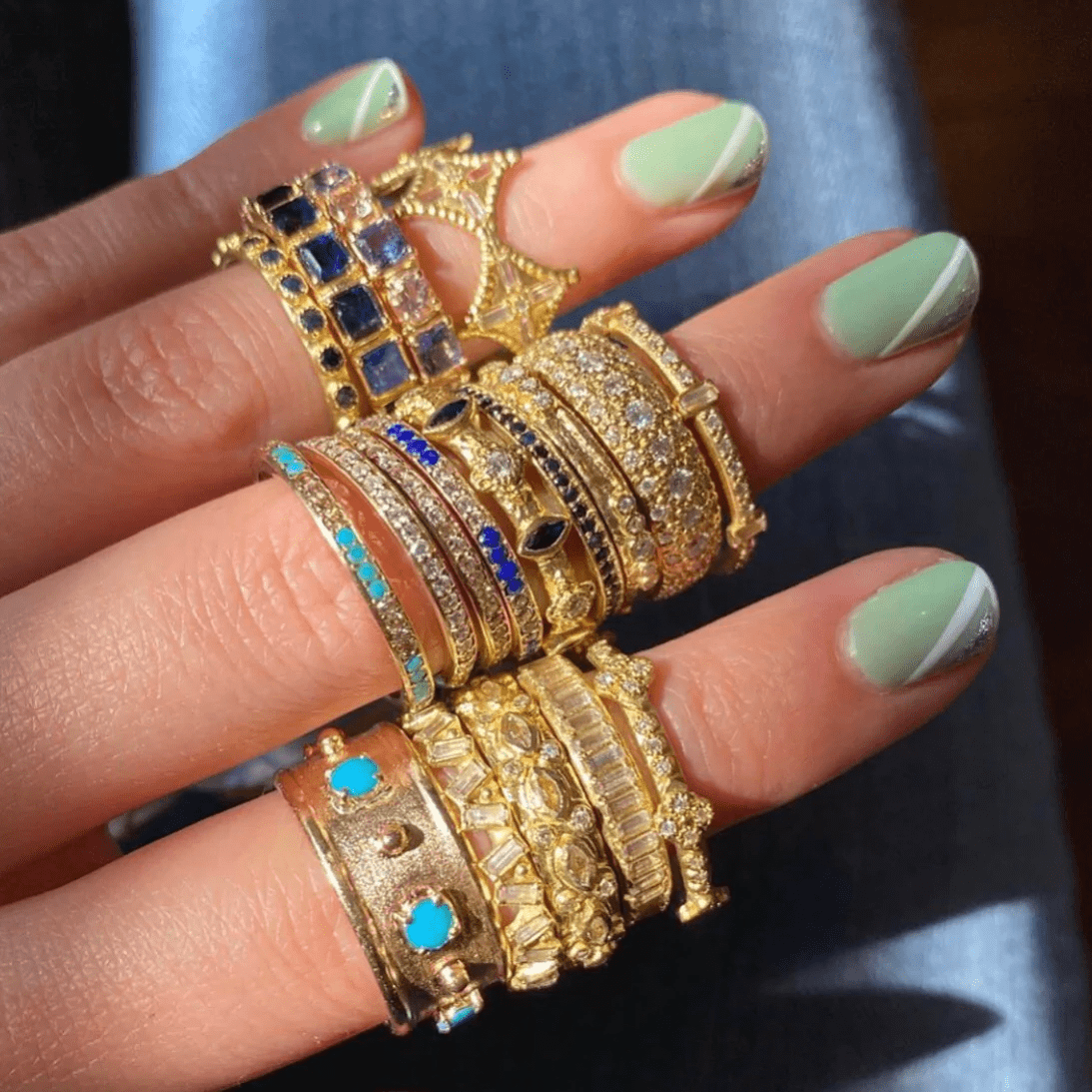 18K Yellow Gold Baguette White Sapphire Stacking Band, 18k yellow gold, Long's Jewelers