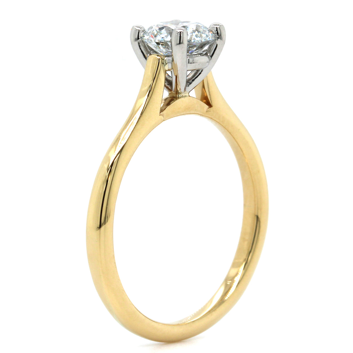18K Yellow Gold and Platinum Diamond Solitaire Engagement Ring